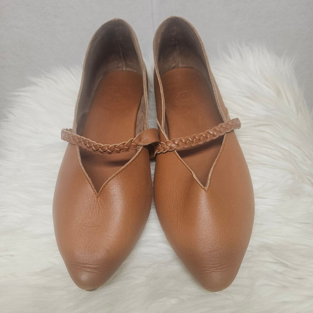 ELF New Love Pointed Toe Flats with Braided Strap Vintage Camel Women's 8.5
